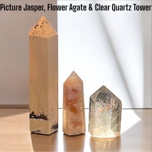 Picture Jasper, Flower Agate and Clear Quartz Small Tower Bundle NWOT
